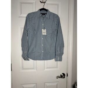UNTUCKIT NWT Woman's Crispo Button Down Small Blue White Plaid Size 0